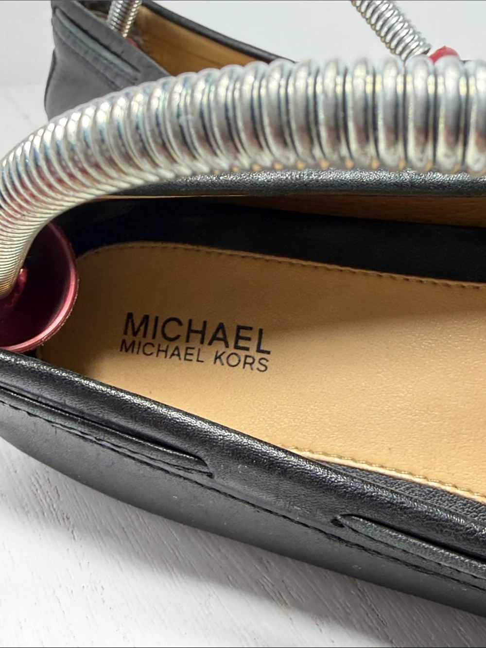 Michael Kors Metallic Silver and Black Leather Flats